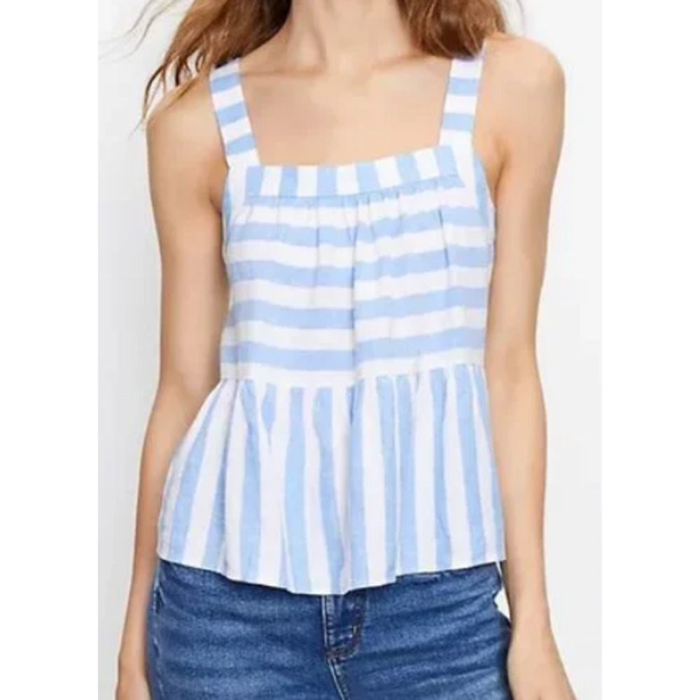 Loft Sz Small Blue and White Striped Tiered Tank Linen / Viscose Blend